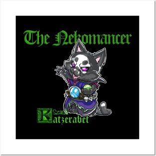 Fantasy Kittens Serie: the Nekomancer- necromancer cat green variant Posters and Art